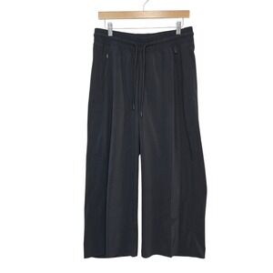 Athleta Black Wide Leg Cropped‎ Pants Women Size 10 Drawstring Elastic Waist